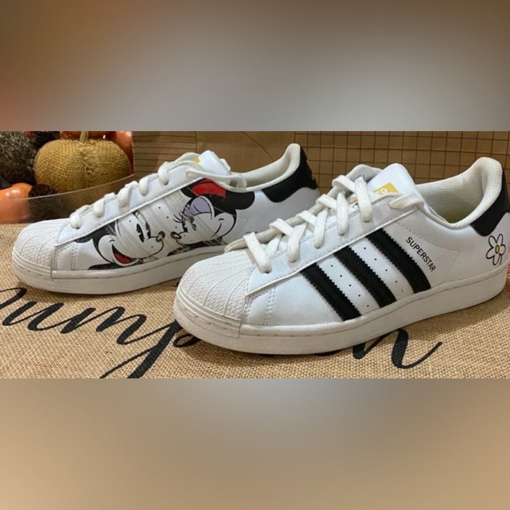 Adidas White and Black Sneakers with Mickey Mouse Design